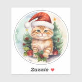 Sticker Chat Aquarelle, Berries Holly Et Arbre De Noël (Feuille)