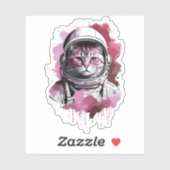 Sticker Chat astronaute à l'aquarelle rouge (Feuille)