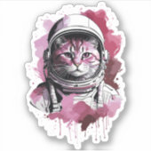 Sticker Chat astronaute à l'aquarelle rouge (Devant)