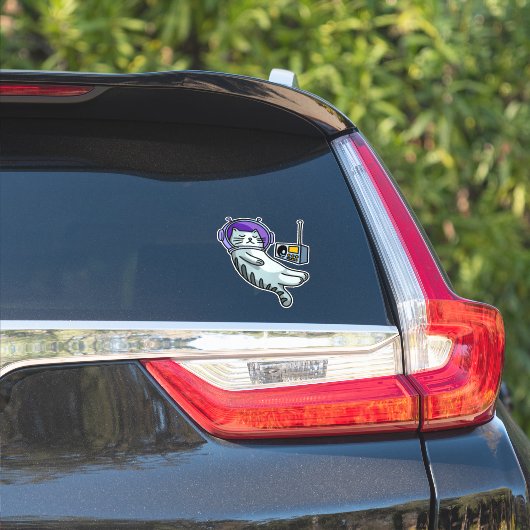 Sticker Chat Astronaute Dans L'espace Drôle (Côté voiture)