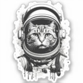 Sticker Chat astronaute noir et blanc (Recto)