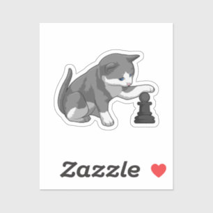 Sticker Chat aux échecs avec pièce d'échecs Évêque