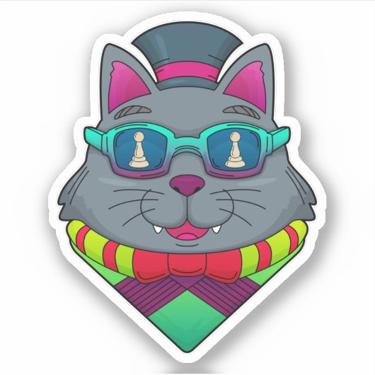 Sticker Chat aux échecs avec pièce d'échecs Pawn (Devant)