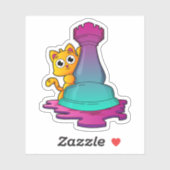 Sticker Chat aux échecs avec pièce d'échecs Roche (Feuille)