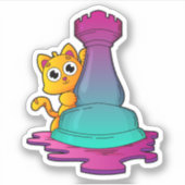 Sticker Chat aux échecs avec pièce d'échecs Roche (Devant)