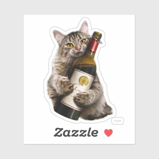 Sticker Chat Avec Bouteille De Vin (Feuille)