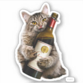 Sticker Chat Avec Bouteille De Vin (Devant)
