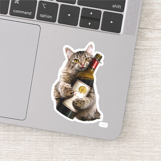 Sticker Chat Avec Bouteille De Vin (Détail)