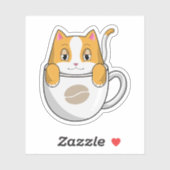 Sticker Chat avec café Coupe (Feuille)