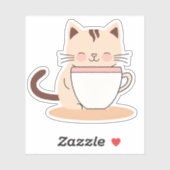 Sticker Chat avec café imperméable (Feuille)