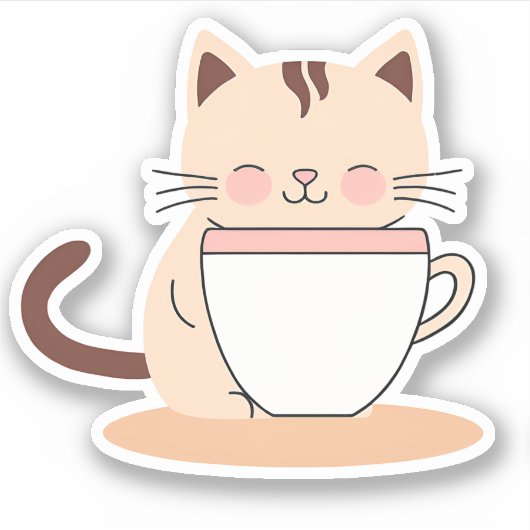 Sticker Chat avec café imperméable (Devant)