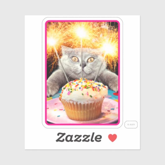 Sticker Chat Avec Cupcake Sparkler (Feuille)
