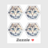 Sticker Chat avec des yeux bleus en forme d'hexagone (Feuille)