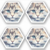 Sticker Chat avec des yeux bleus en forme d'hexagone (Devant)
