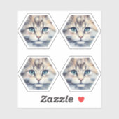 Sticker Chat avec des yeux bleus hexagone (Feuille)