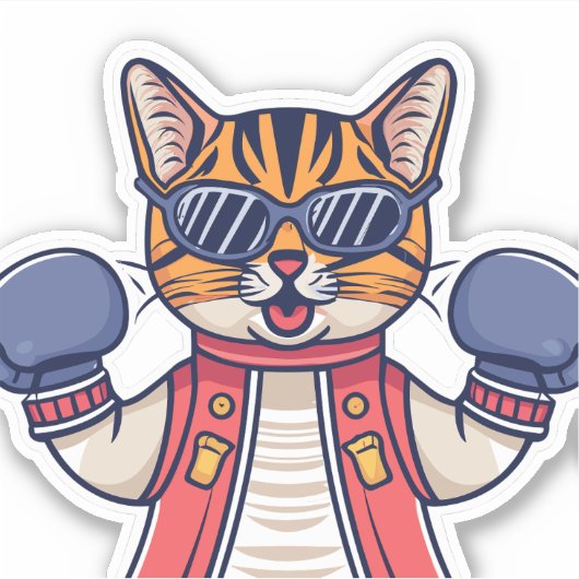 Sticker Chat avec gants de boxe (Devant)