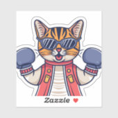 Sticker Chat avec gants de boxe (Feuille)