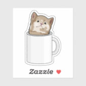 Sticker Chat avec tasse de café (Feuille)