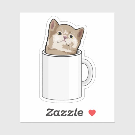 Sticker Chat avec tasse de café (Feuille)