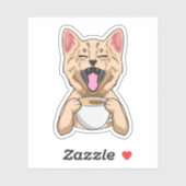 Sticker Chat avec tasse de café (Feuille)