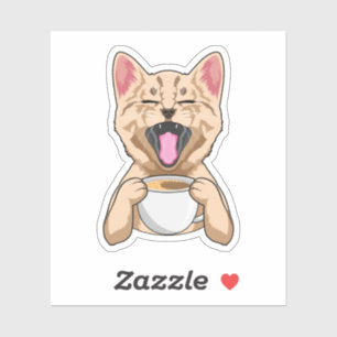Sticker Chat avec tasse de café