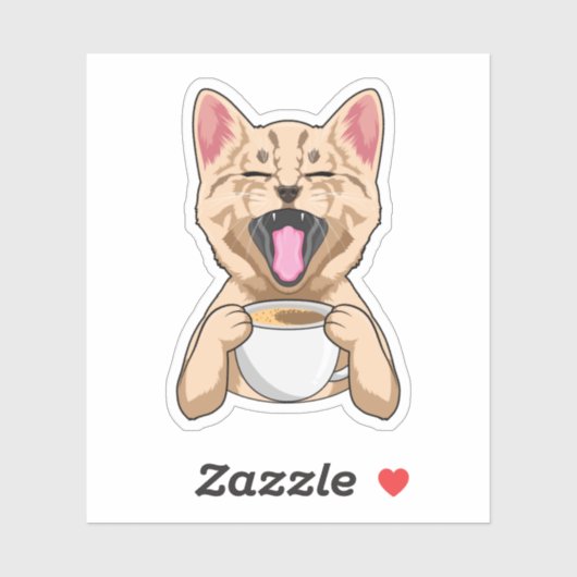 Sticker Chat avec tasse de café (Feuille)