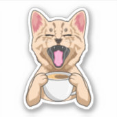 Sticker Chat avec tasse de café (Devant)