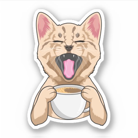 Sticker Chat avec tasse de café (Devant)