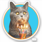 Sticker Chat Avec Verre Balayé Anniversaire (Devant)