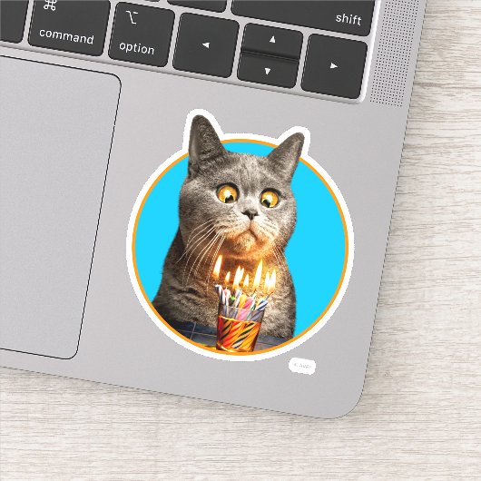 Sticker Chat Avec Verre Balayé Anniversaire (Détail)