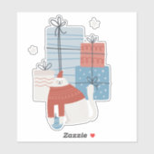 Sticker Chat blanc chandail rouge présente cadeaux ornemen (Feuille)