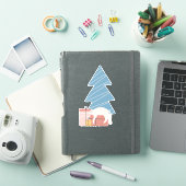 Sticker Chat blanc endormi sur les cadeaux sous le sapin d (Couverture iPad)
