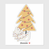 Sticker Chat blanc enveloppé de lumières rouges des arbres (Feuille)