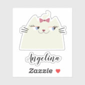 Sticker Chat blanc Kawaii rose (Feuille)