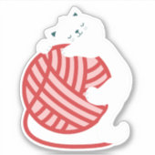 Sticker Chat blanc mignon avec boule de fil (Devant)