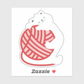 Sticker Chat blanc mignon avec boule de fil (Feuille)
