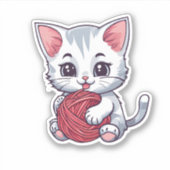 Sticker Chat blanc mignon avec fil étanche (Devant)