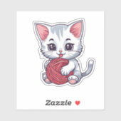 Sticker Chat blanc mignon avec fil étanche (Feuille)