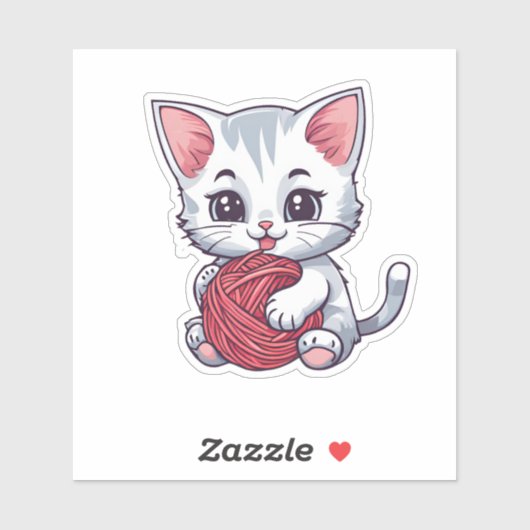 Sticker Chat blanc mignon avec fil étanche (Feuille)