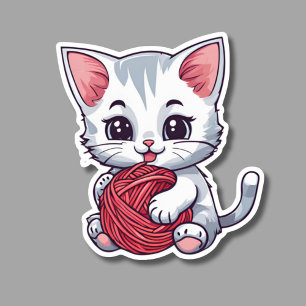 Sticker Chat blanc mignon avec fil étanche