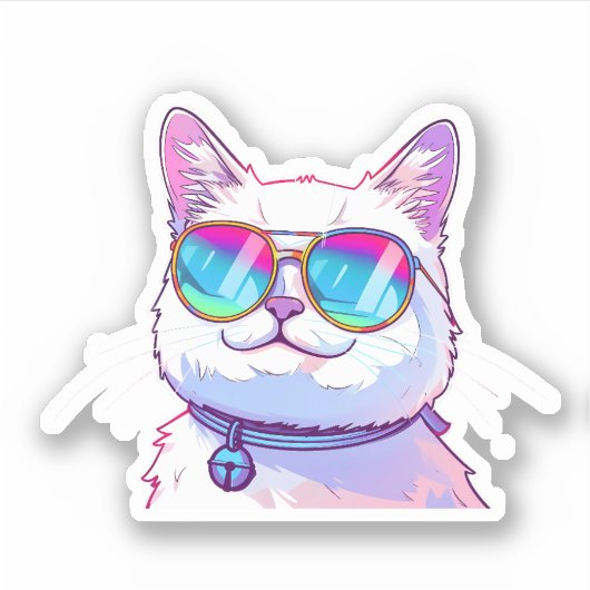 Sticker Chat blanc portant des lunettes de soleil (Devant)