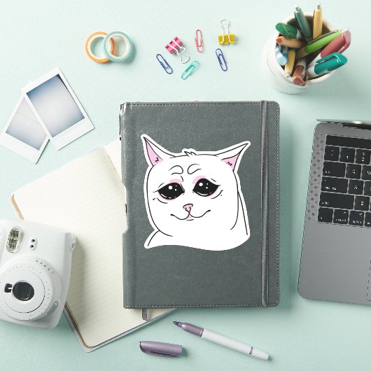 STICKER CHAT BLANC SIGMA SAD FACE ANIMAL (Couverture iPad)
