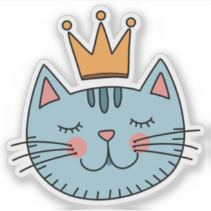 Sticker Chat bleu fantaisiste avec une couronne jaune