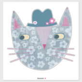Sticker Chat bleu fleur dans un Casquette de fleurs (Feuille)