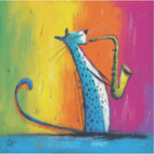 Sticker Chat bleu jouant du saxophone (Devant)