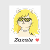Sticker Chat Blond Cool avec des Lunettes de Soleil Pixel  (Feuille)