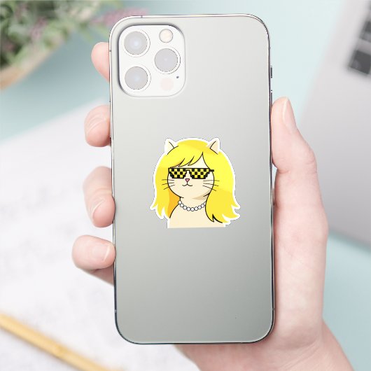 Sticker Chat Blond Cool avec des Lunettes de Soleil Pixel  (Téléphone)