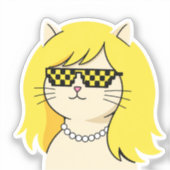 Sticker Chat Blond Cool avec des Lunettes de Soleil Pixel  (Recto)