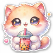 Sticker Chat Boire Boba Cute Bubble Thé (Devant)