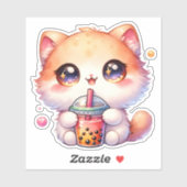 Sticker Chat Boire Boba Cute Bubble Thé (Feuille)